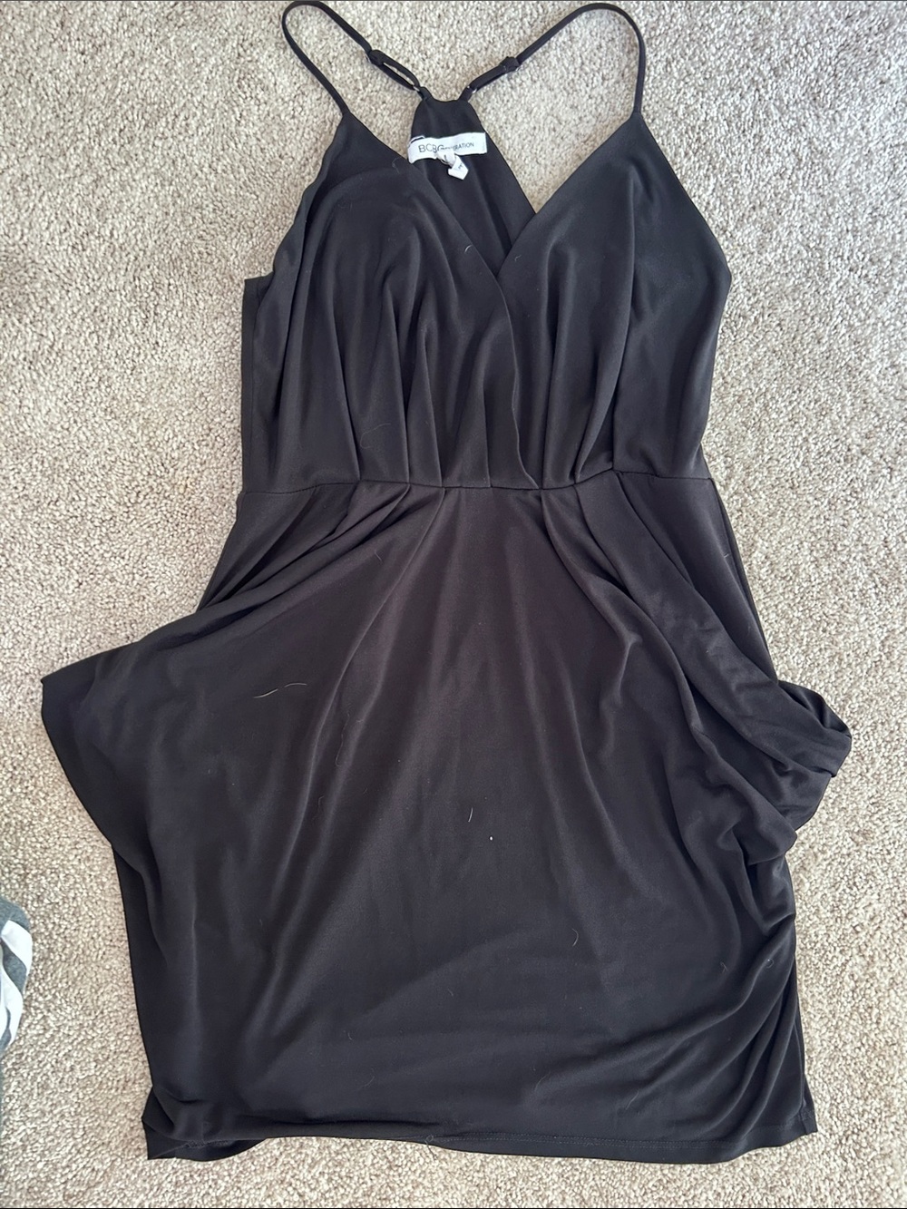 BCBG Black V-Neck Sleeveless Mini Dress with Adjustable Straps and pockets M